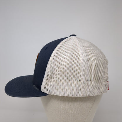 Kimes Ranch Snapback Mesh Back Trucker Hat Blue One Size Leather Patch