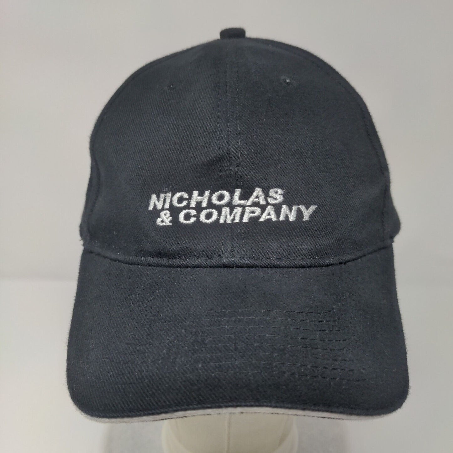 Nicholas & Company Strapback Hat Black One Size Adjustable Embroidered AMC