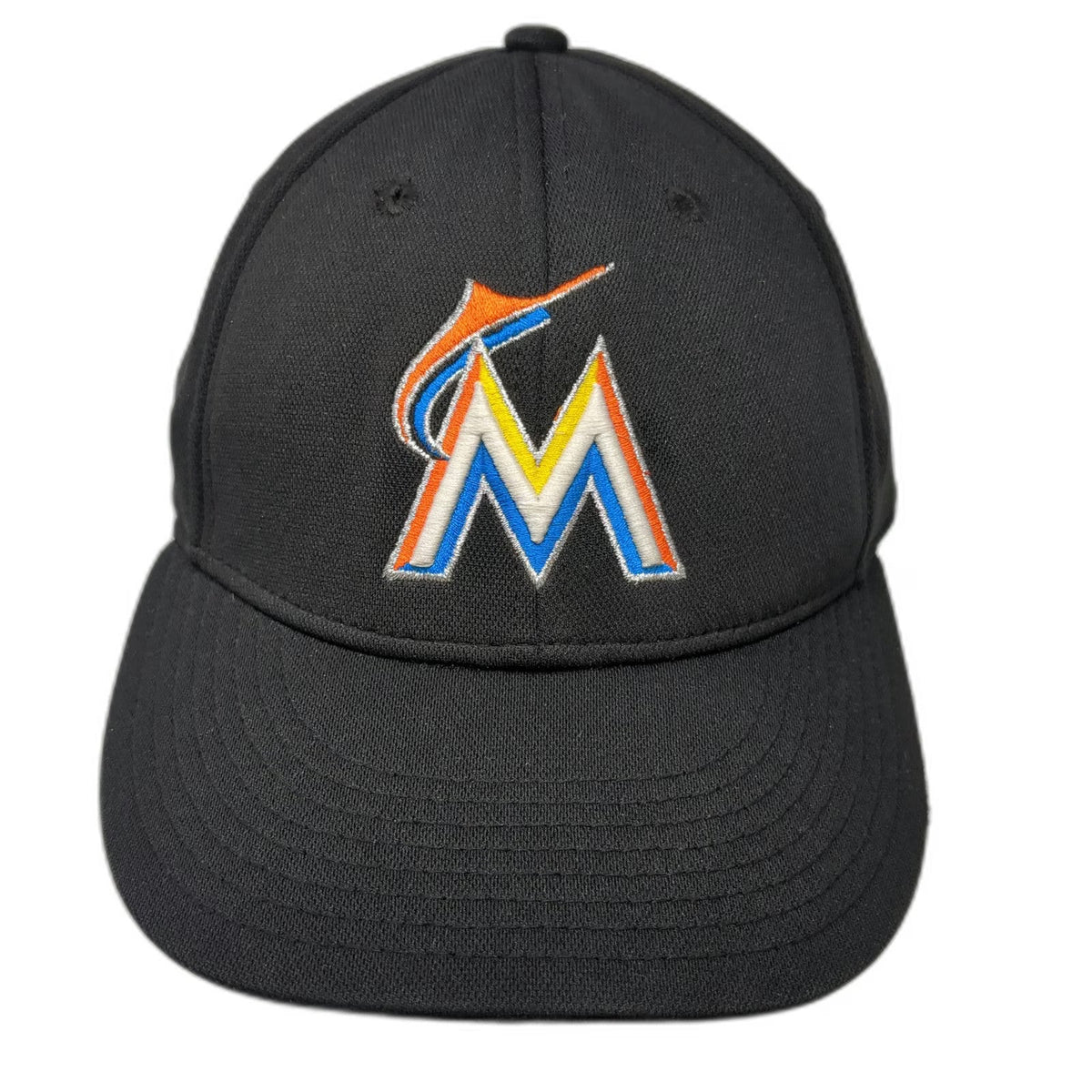 OC Sports Miami Marlins MLB Hat Black Baseball Cap L Stretch Fit Team Logo Fish