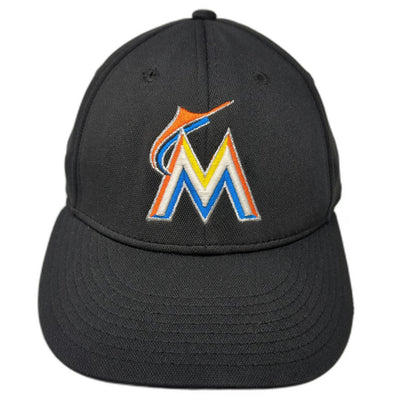 OC Sports Miami Marlins MLB Hat Black Baseball Cap L Stretch Fit Team Logo Fish