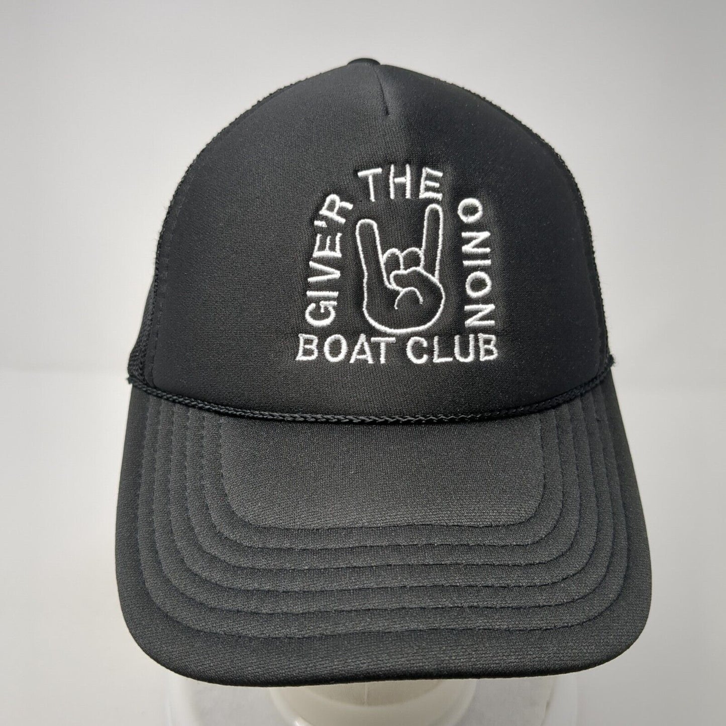 Give'r The Onion Boat Club Rope Trucker Hat Black One Size Mesh Back