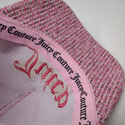 Juicy Couture 5 Panel Pink One Size Tweed Embroidered Logo Woven Strapback Hat