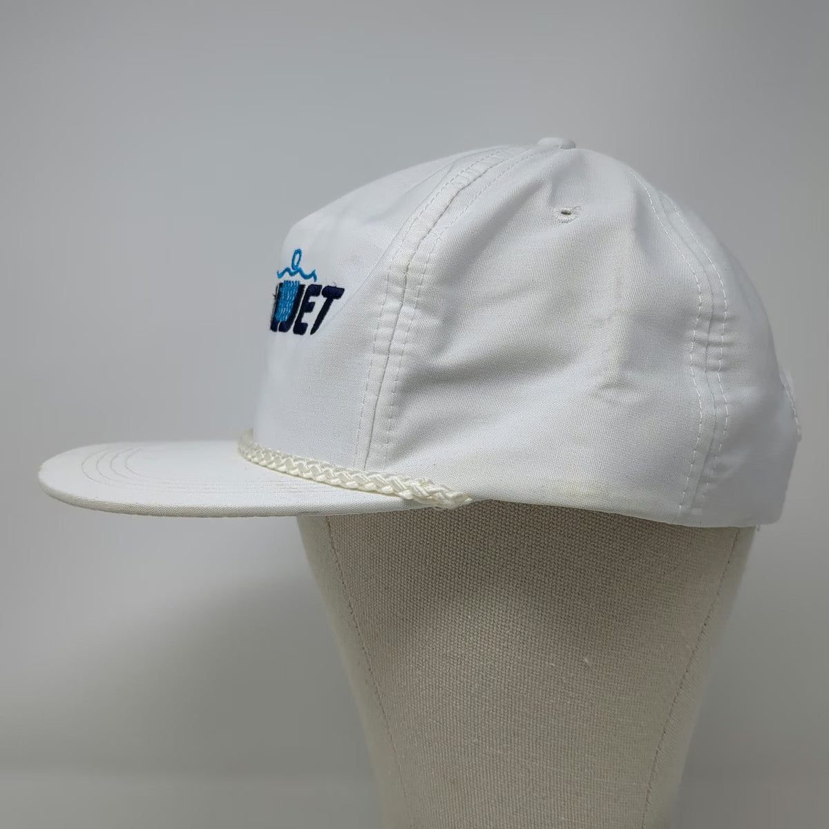 Sportcap 5 Panel White Hat One Size Rope Strapback Embroidered WhirlJet Logo