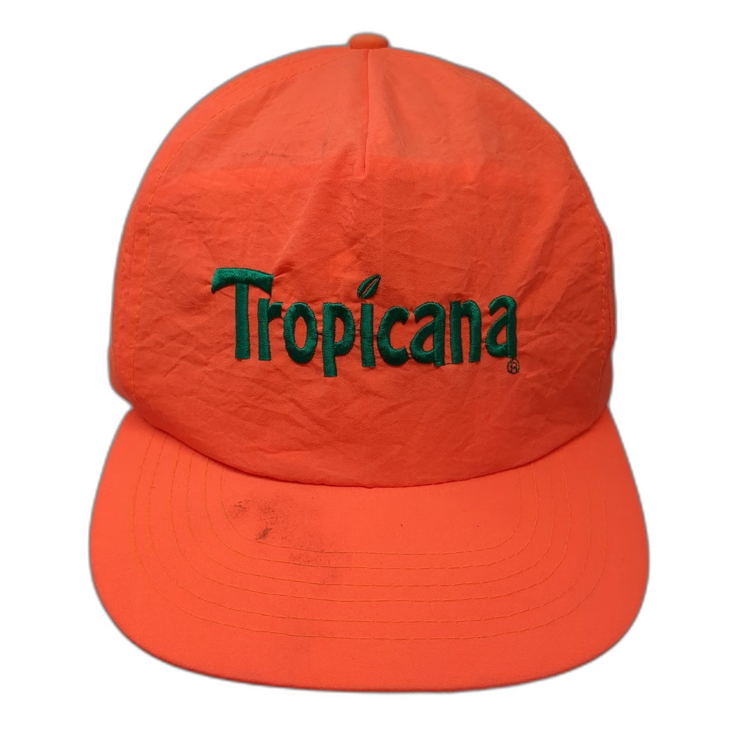 Orange 5 Panel Hat Nylon Snapback Tropicana Logo Embroidery Green Vintage