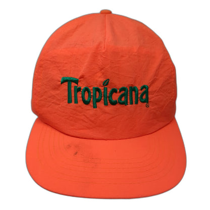 Orange 5 Panel Hat Nylon Snapback Tropicana Logo Embroidery Green Vintage