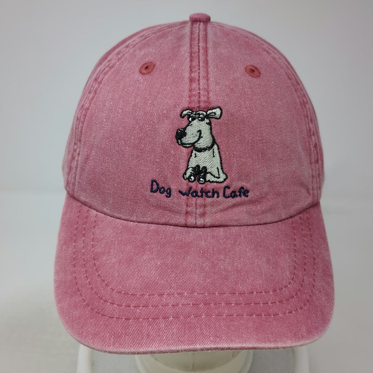 Adams Baseball Cap Red One Size Leather Strapback Dog Watch Cafe Stonington CT