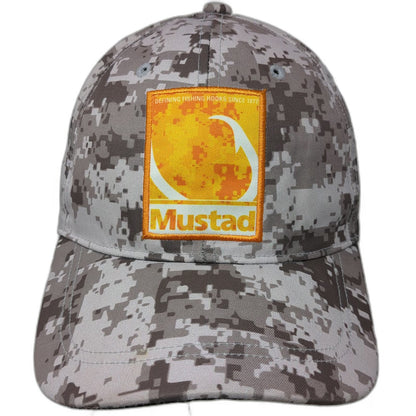 Mustad Baseball Cap Gray One Size Digital Camo Fishing Hook Patch Adjustable Hat