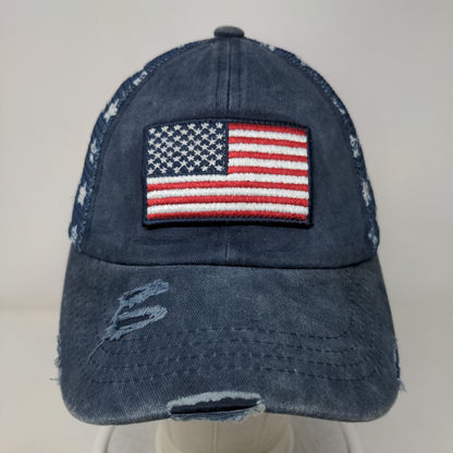 American Flag Patch Strapback Mesh Back Trucker Hat Blue One Size Stars