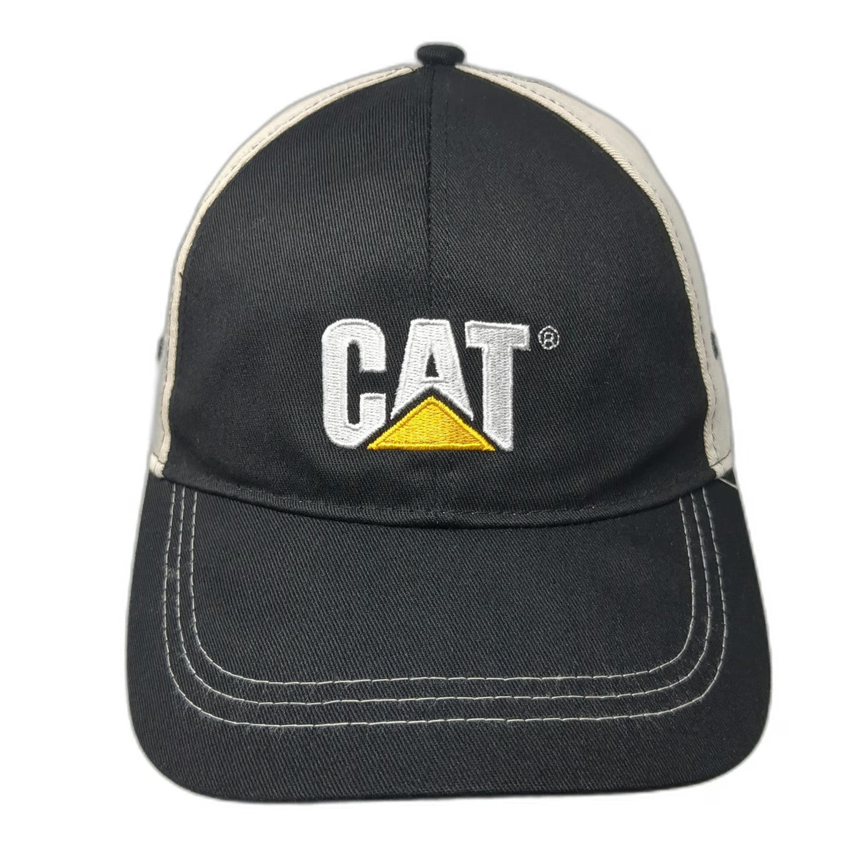 Caterpillar CAT Baseball Cap Black Beige One Size Contrast Stitch Logo Work Hat