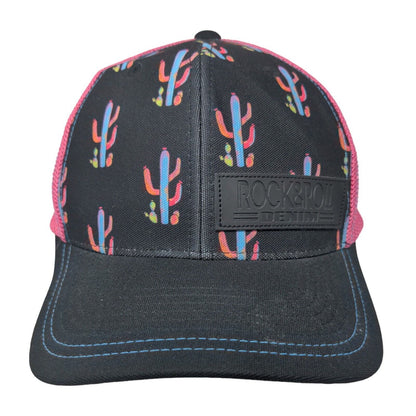Rock & Roll Denim Cactus Print Snapback Trucker Hat Multi One Size Mesh Back