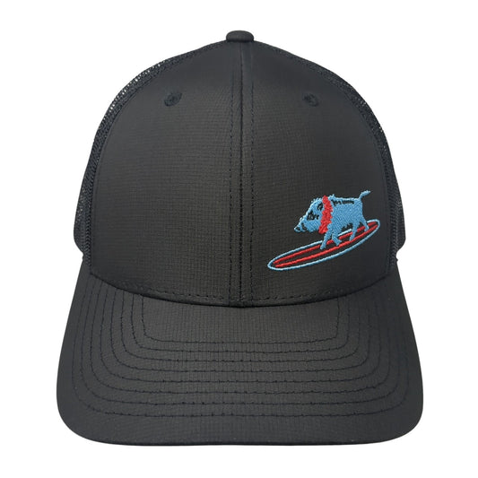 Surfing Blue Pig Snapback Mesh Back Trucker Hat Black One Size Adjustable
