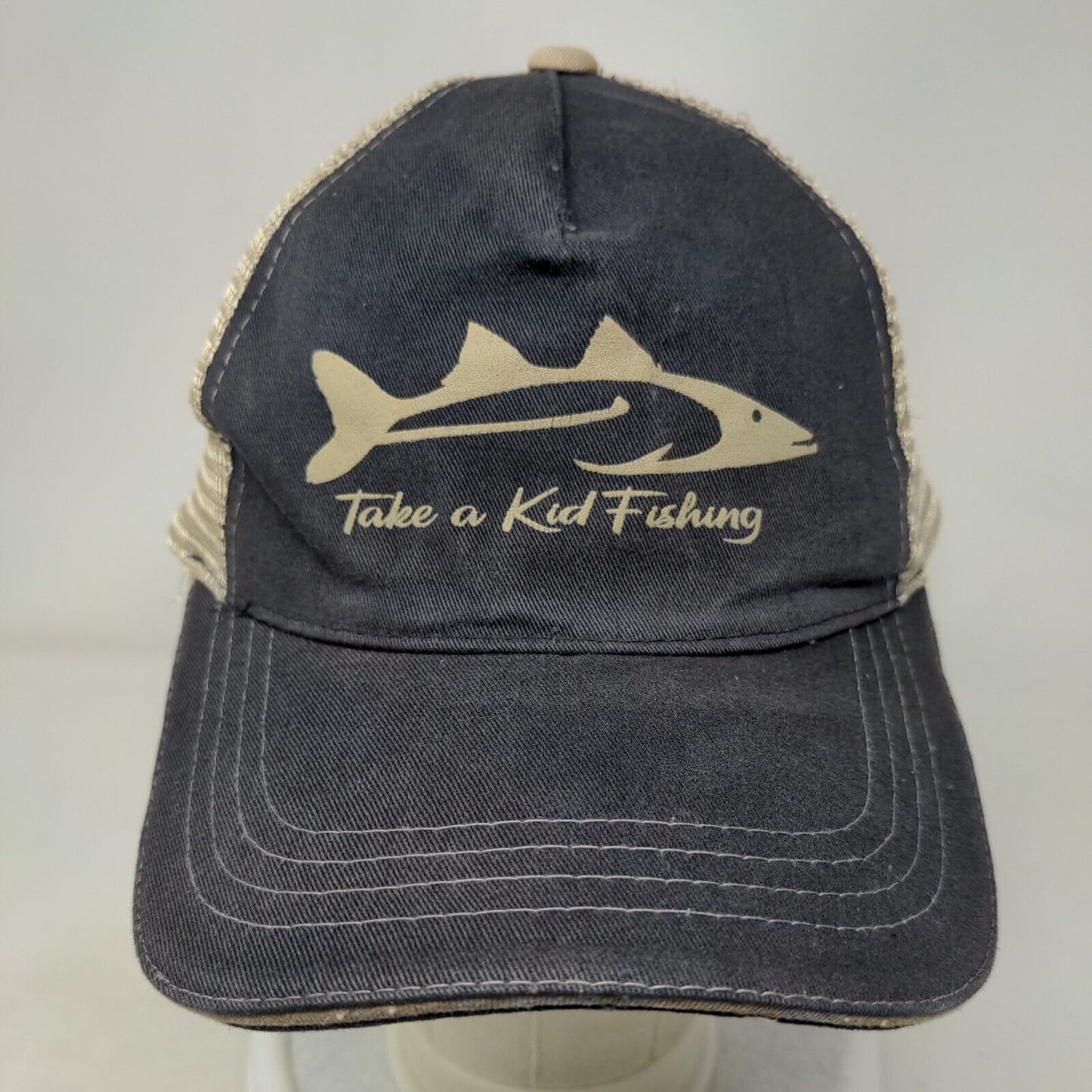 Take A Kid Fishing Strapback Trucker Hat Blue OS Adjustable Mesh Back Cobra