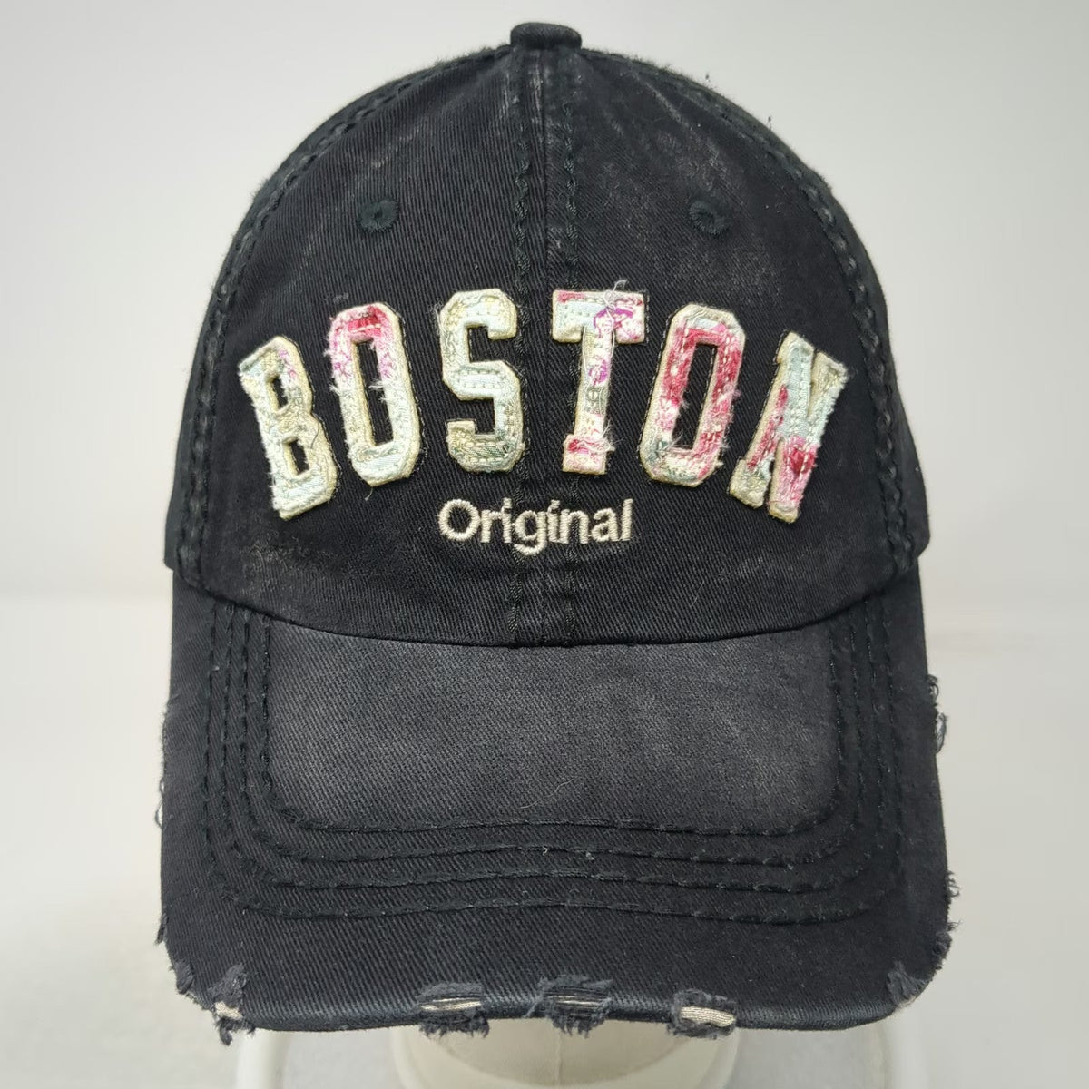 Robin Ruth Baseball Cap Black One Size Boston Floral Distressed Strapback Hat