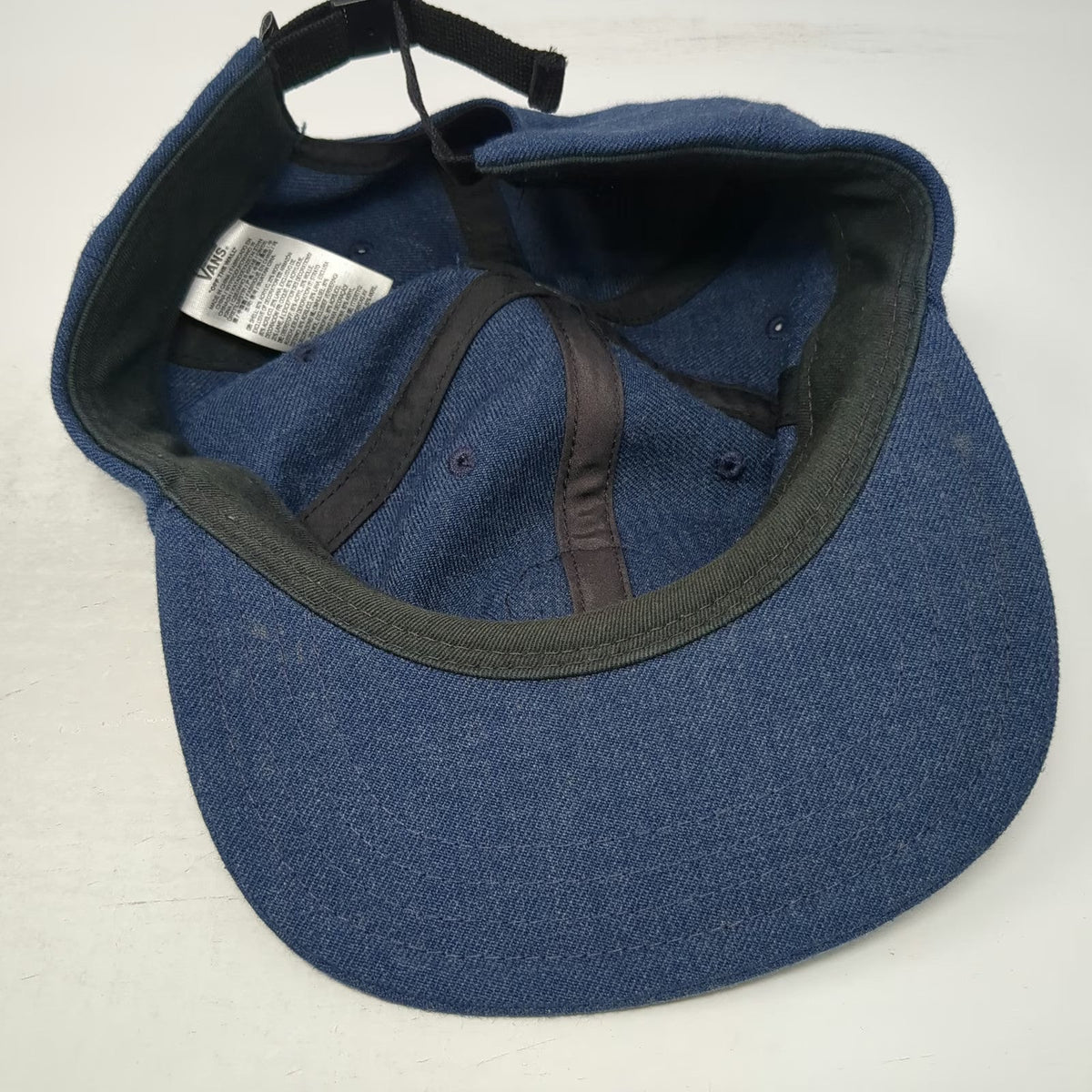 Vans Baseball Cap Blue One Size Slideback Logo Patch Wool Blend 6 Panel Hat