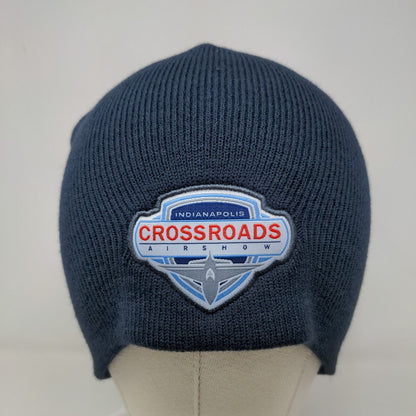 Indianapolis Crossroads Airshow Men's Knit Beanie Hat Blue 100% Acrylic Planes