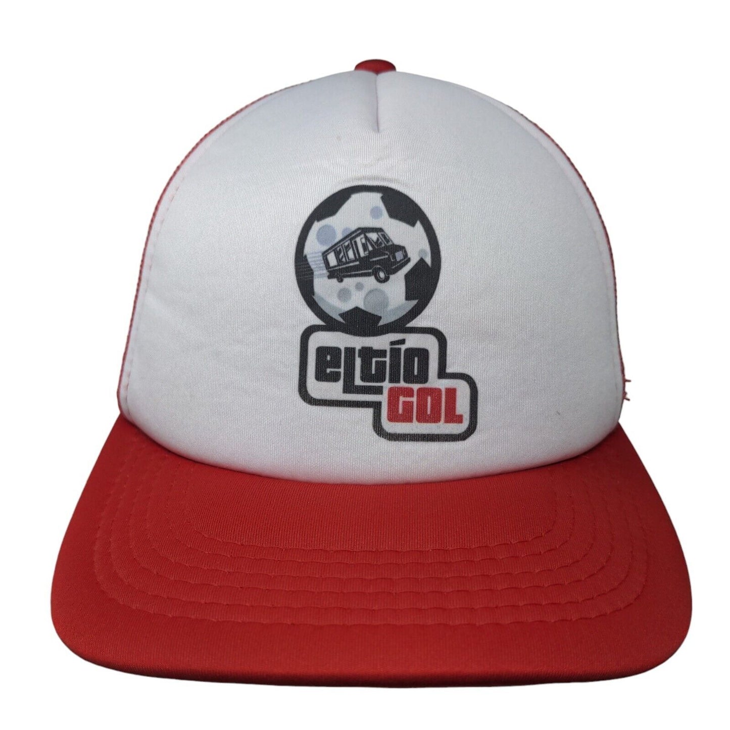 Soccer Ball Snapback Mesh Back Trucker Hat Red One Size Colorblock