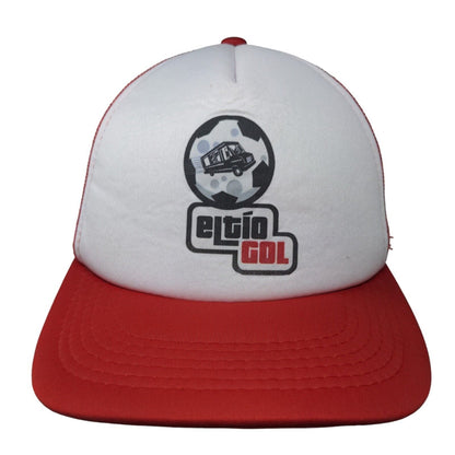 Soccer Ball Snapback Mesh Back Trucker Hat Red One Size Colorblock
