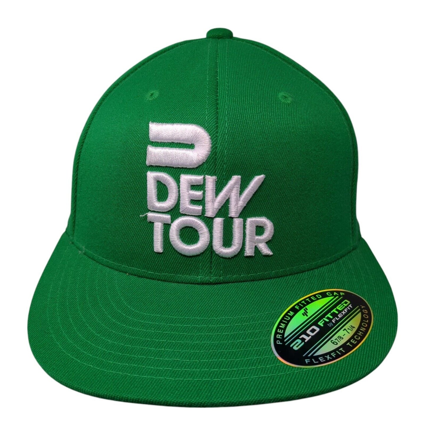 Dew Tour 210 Fitted Hat Green Size 6 7/8-7 1/4 Embroidered 6 Panel Flexfit