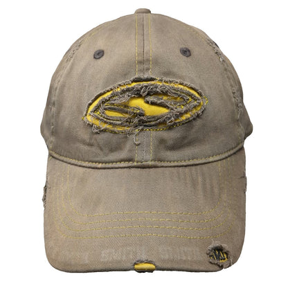 Smith Baseball Cap Brown XL Distressed Yellow Stitching Stretch Fit Logo Hat