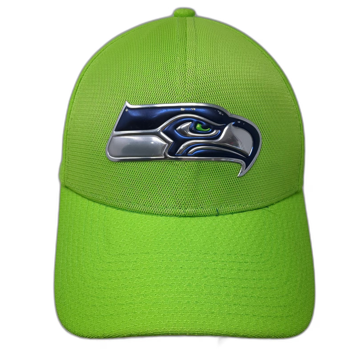 Seattle Seahawks NFL New Era Cap Hat Green M Metallic Logo 39THIRTY Flex