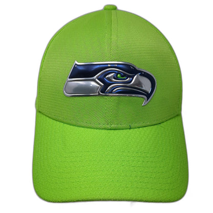 Seattle Seahawks NFL New Era Cap Hat Green M Metallic Logo 39THIRTY Flex