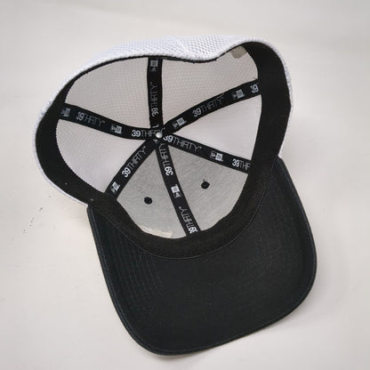 New Era Fitted Trucker Hat Black L/XL Breathable Mesh Back 39Thirty 6 Panel