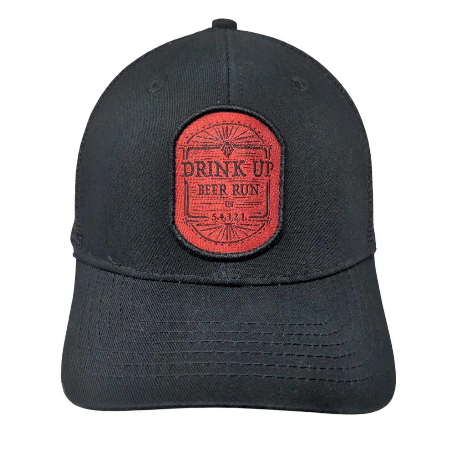 Drink Up Beer Run Patch Snapback Trucker Hat Black OSFM Mesh Back