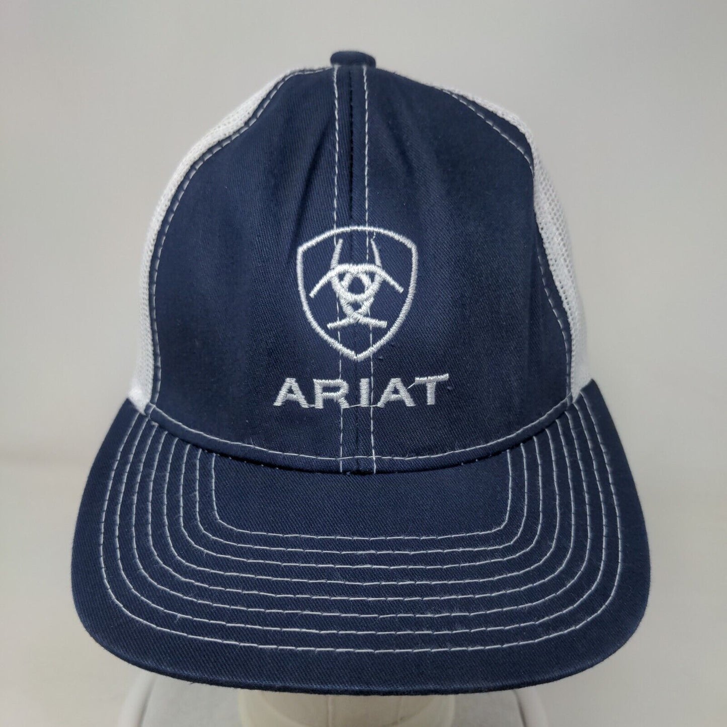 Ariat Strapback Trucker Hat Blue OSFM Adjustable Mesh Back Platinum Outdoor Cap