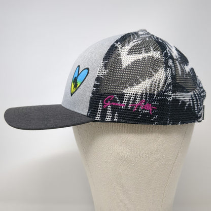 Grace Folly Trucker Hat Gray Black Pink One Size Tropical Palm Tree Heart Mesh