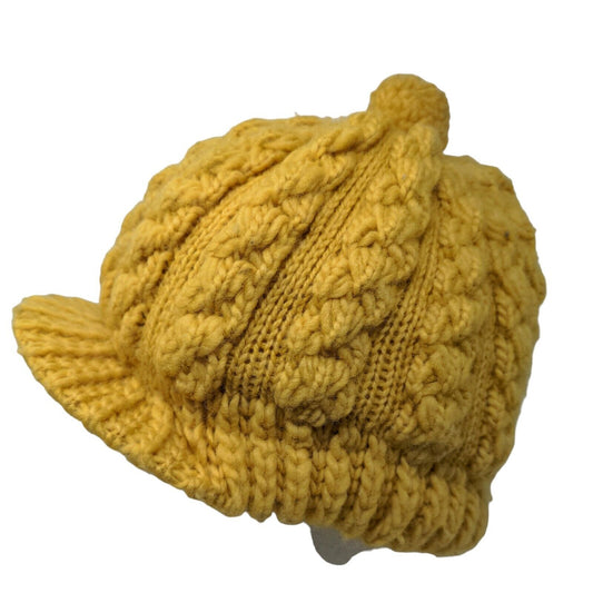 Grandoe Women's Knit Beanie With Bill Hat Cable Knit Yellow Warm