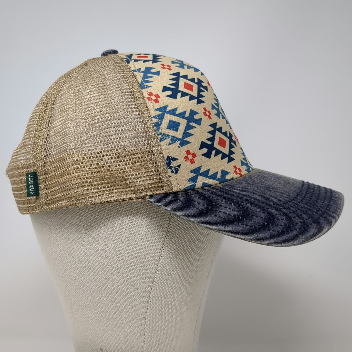 Legacy Trucker Hat Beige One Size Sun Valley Idaho Leather Patch Mesh Snapback