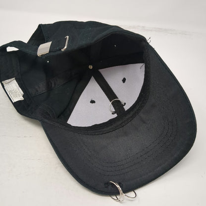 Black Baseball Cap One Size Metal Ring Piercings Distressed Embroidery Hat Punk