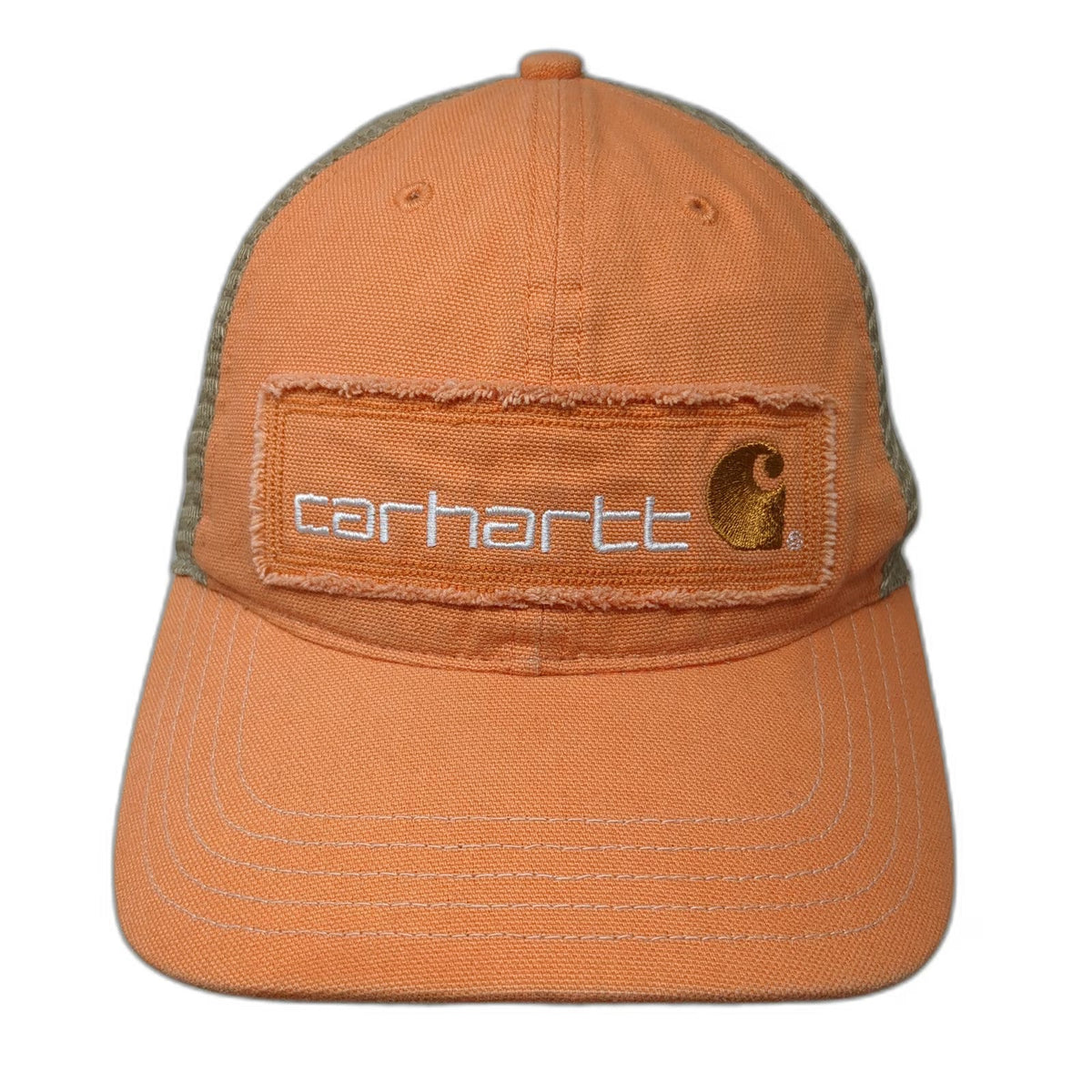 Carhartt Baseball Cap Orange One Size Mesh Back Strapback Frayed Patch Hat