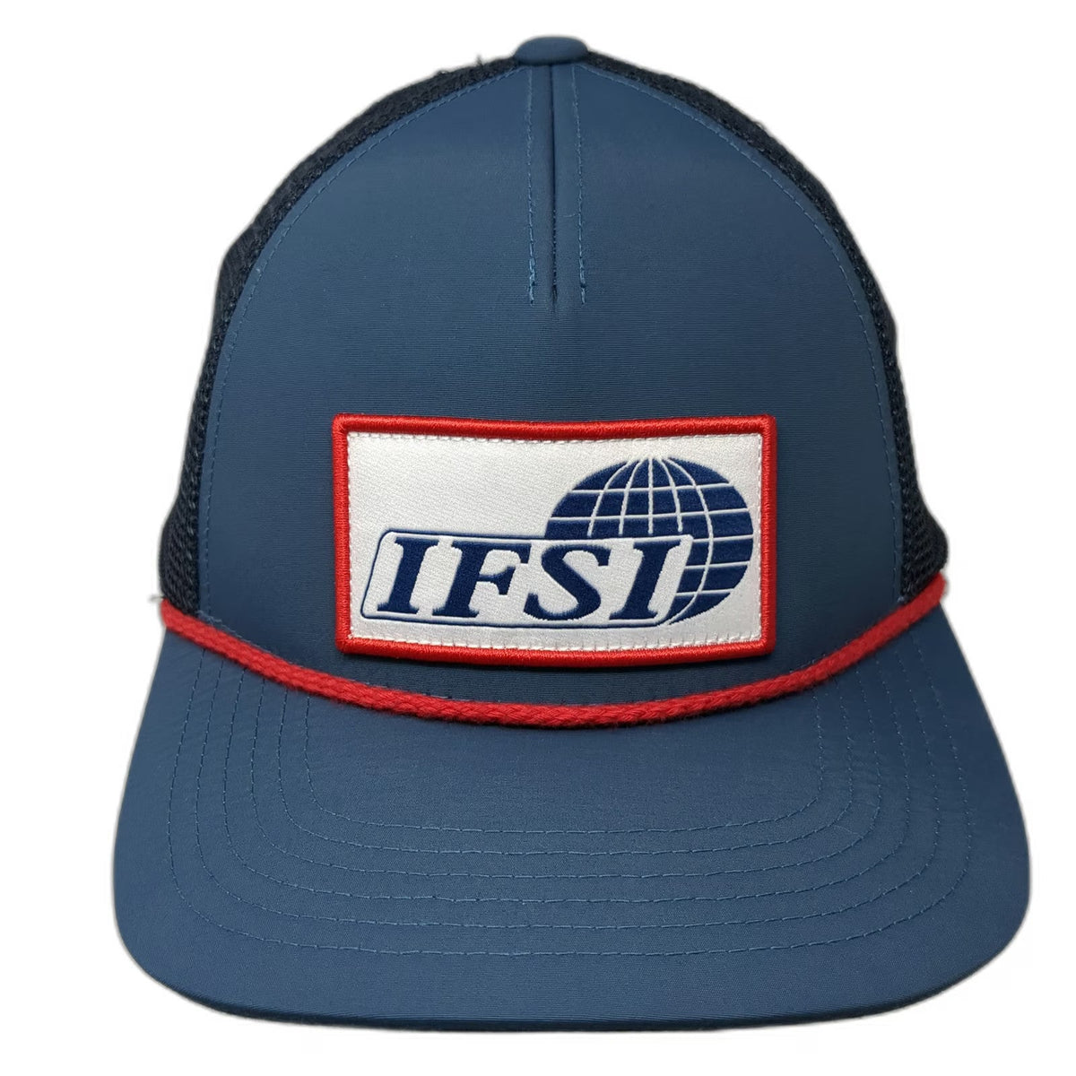 Blue Trucker Hat One Size IFSI Globe Patch Mesh Back Snapback Rope Structured