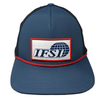 Blue Trucker Hat One Size IFSI Globe Patch Mesh Back Snapback Rope Structured