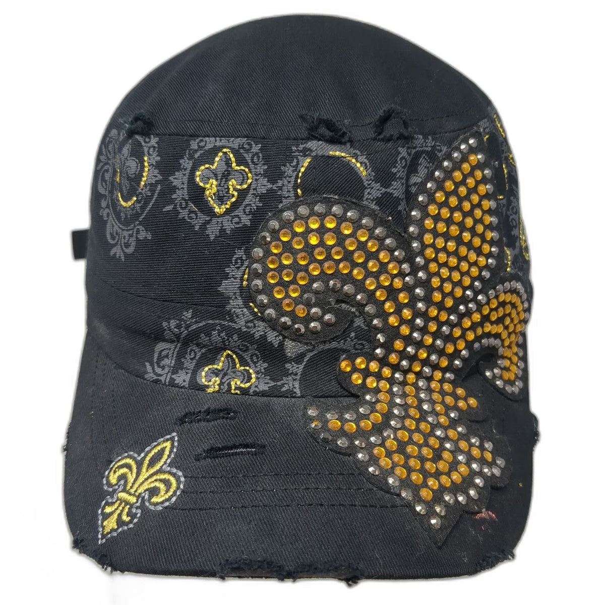 Leader LOGA Army Cap Black One Size Rhinestone Fleur De Lis Studded Cotton Hat