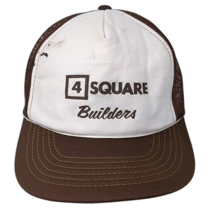 Young An 4 Square Builders Logo Mesh Back Trucker Hat Brown White OSFM Snapback