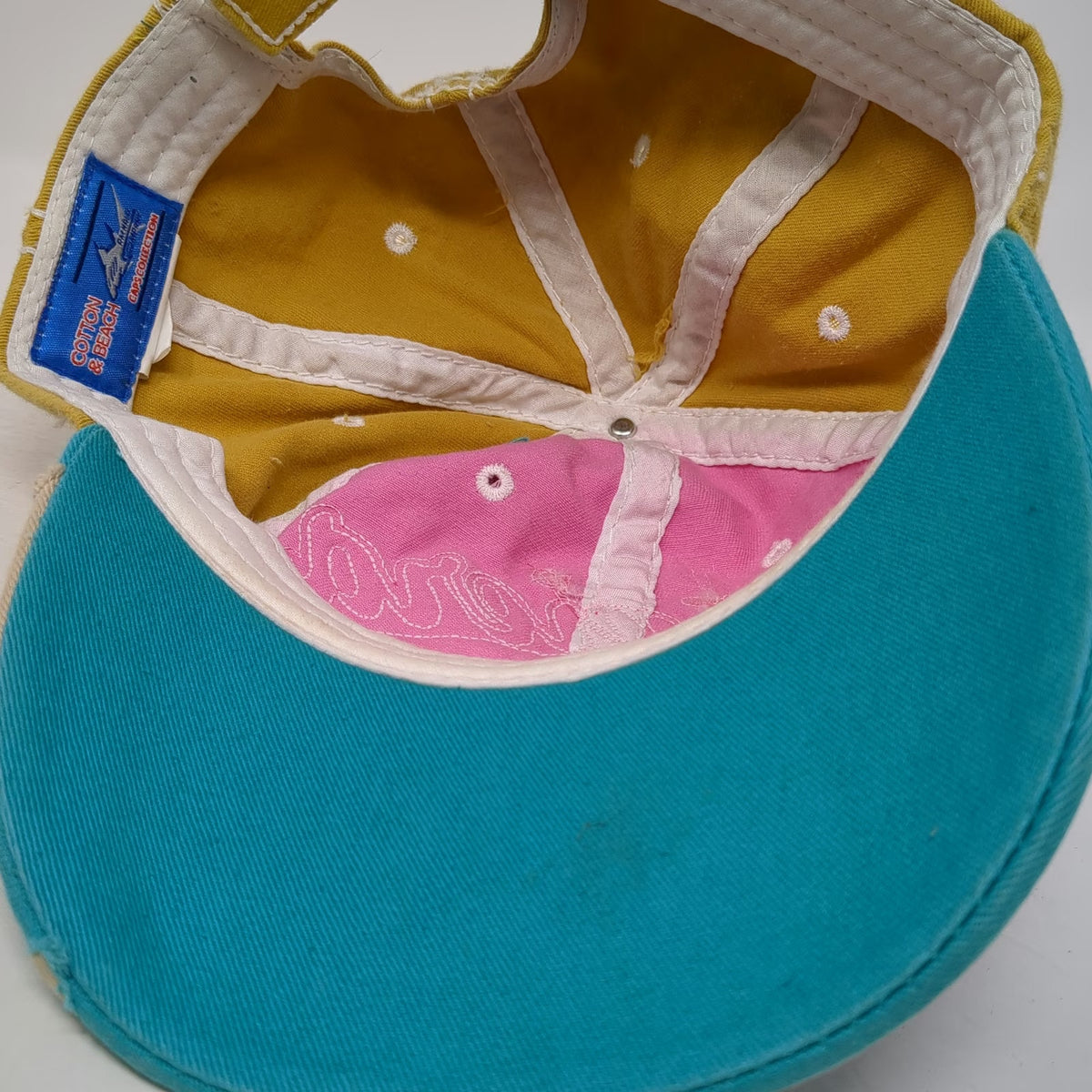 Cotton & Beach Baseball Cap Pink Blue Yellow One Size Riviera Maya Distressed