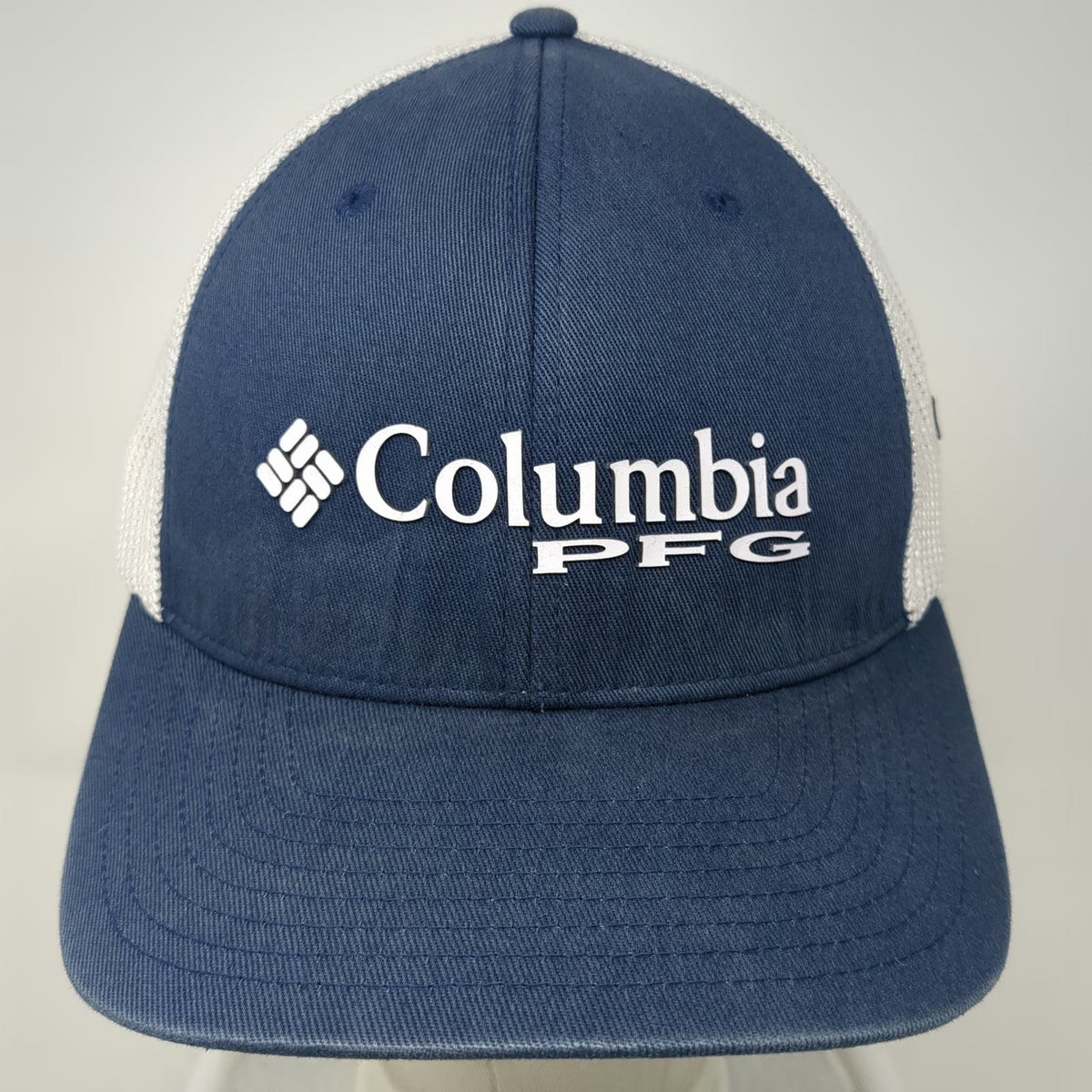 Columbia Baseball Cap Blue M Hat Mesh Back Red Underbrim Flexfit PFG Fish Logo