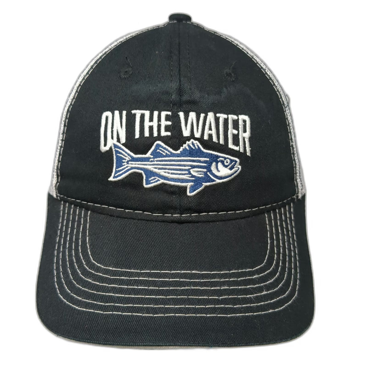 Outdoor Cap Trucker Hat Black OSFM Snapback Striped Bass On The Water Fishing
