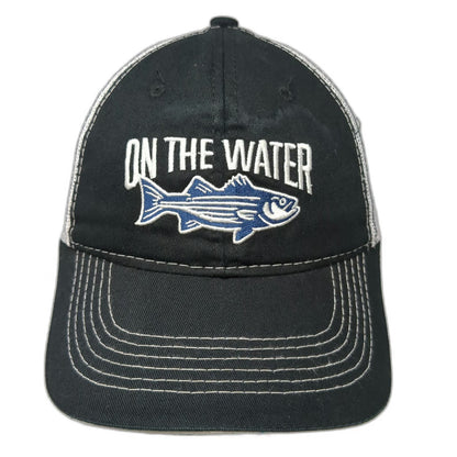 Outdoor Cap Trucker Hat Black OSFM Snapback Striped Bass On The Water Fishing