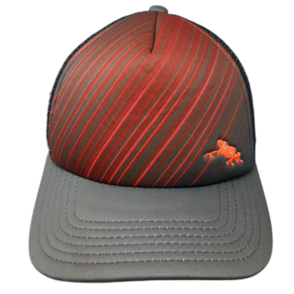 Oakley Trucker Hat Gray Red Black One Size Frog Logo Mesh Snapback Stripes Hat