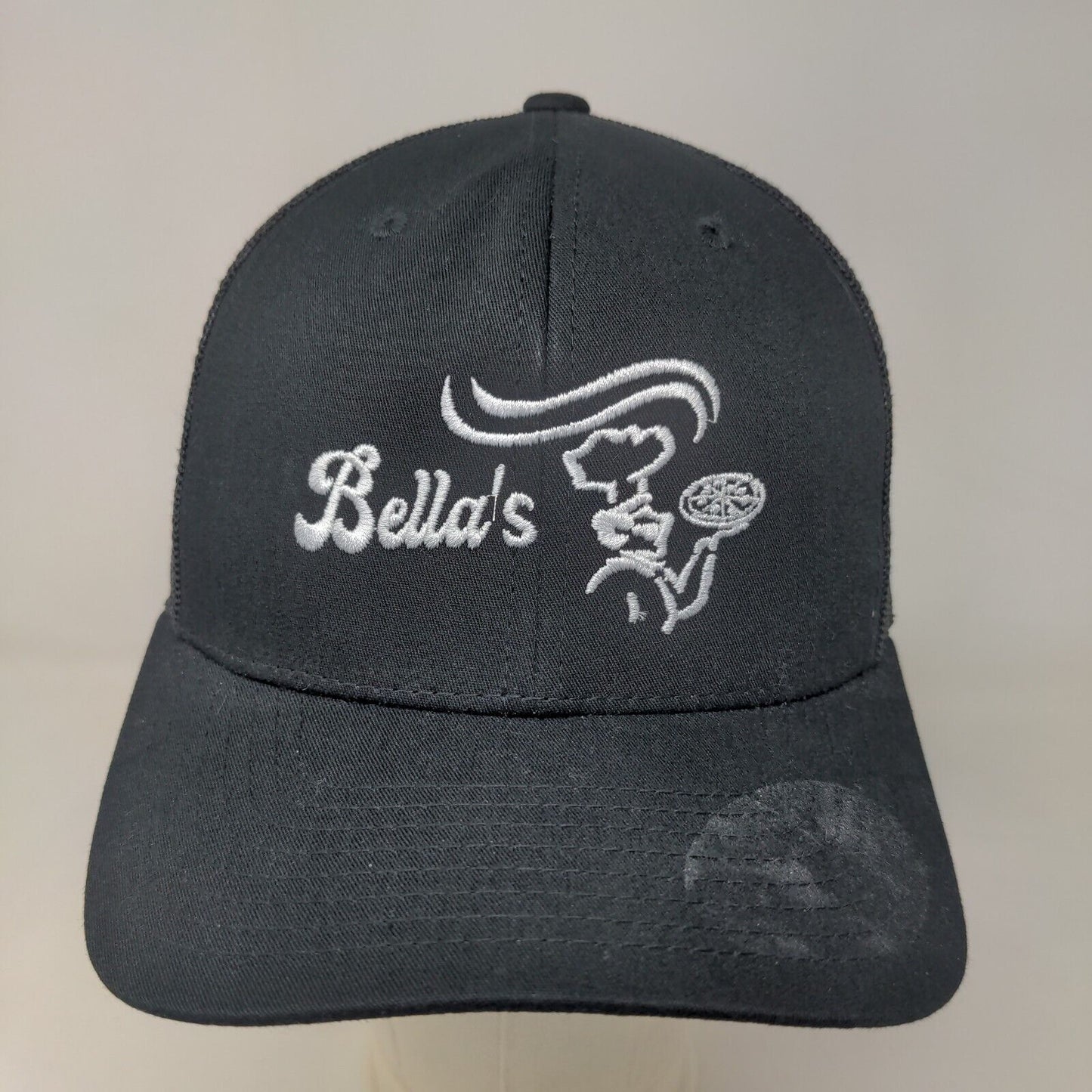 Bella's Pizza Men's Snapback Mesh Back Hat Black Adjustable Embroidered Logo