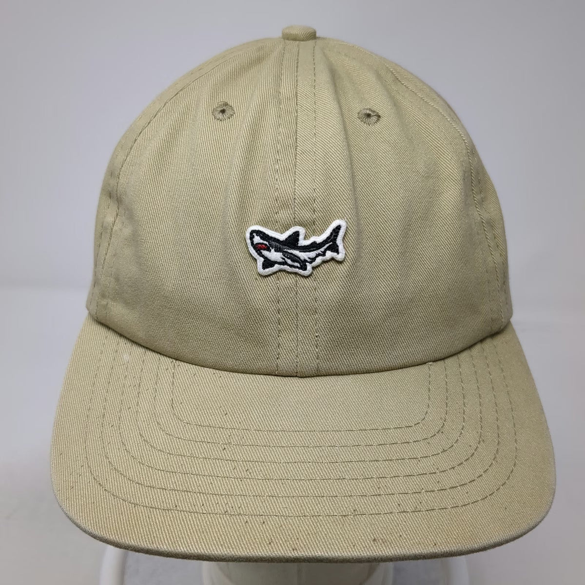 Dark Seas Snapback Hat Beige One Size Shark Logo Embroidered Baseball Cap