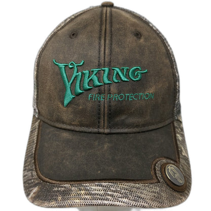 Viking Fire Protection Baseball Cap Brown One Size Camo Mesh USA Flag Patch Hat