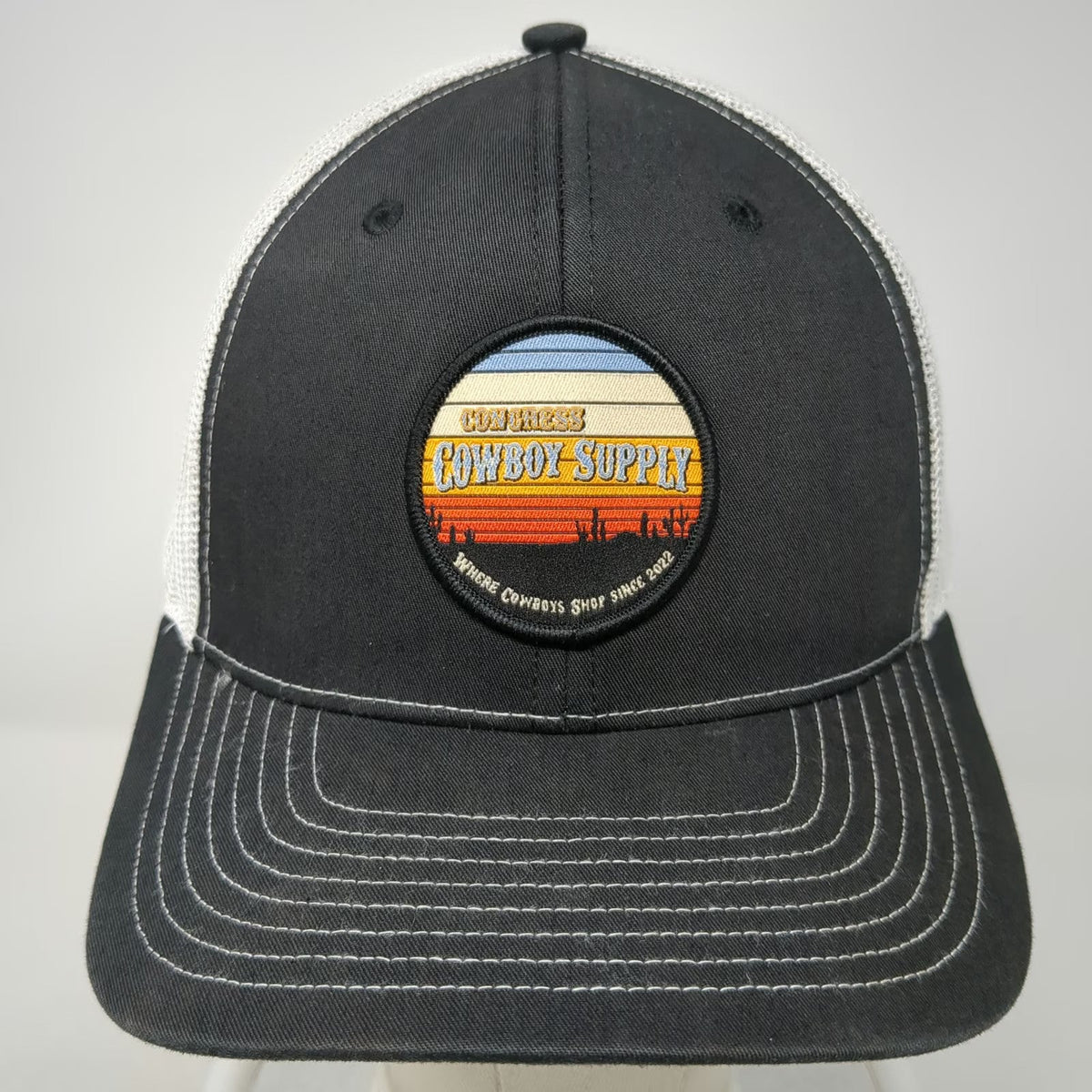 Richardson Trucker Hat Black OSFM Snapback Congress Cowboy Supply Sunset Patch