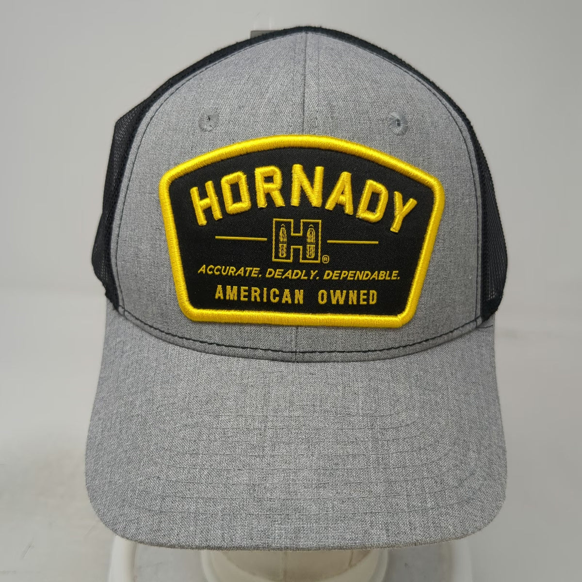 Hornady Trucker Hat Gray Black One Size Mesh Back Snapback American Owned Patch