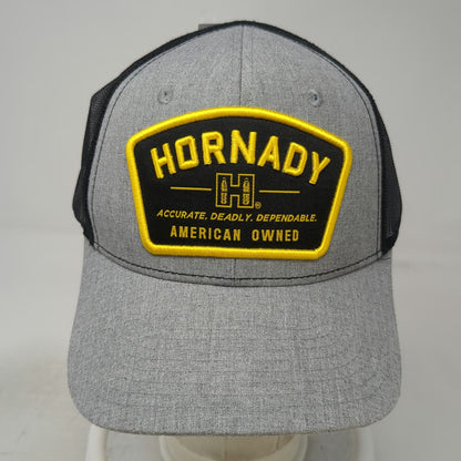 Hornady Trucker Hat Gray Black One Size Mesh Back Snapback American Owned Patch