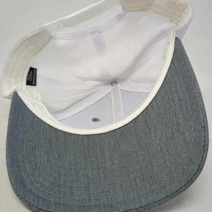 Scheels Trucker Hat Gray White Brown One Size Leather Patch Mesh Back Snapback