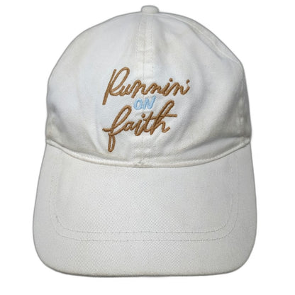 Hallmark Baseball Cap White OSFM Runnin On Faith Blue Cross Slideback Cotton Hat